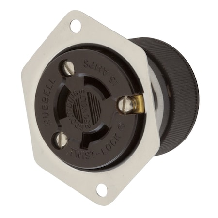 Hubbell Wiring Device-Kellems Flanged Locking Receptacle, L6-15R, 15 A, 250V AC, Single Phase, 2 Pole, Screw Terminals, Black HBL4585